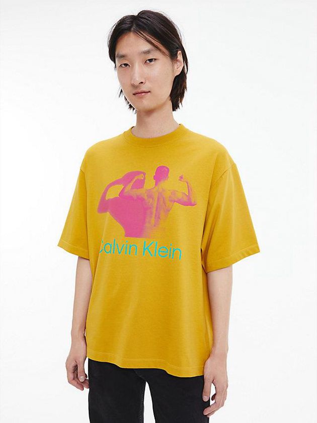 Calvin Klein USA Unisex Printed - CK Standards Womens T-Shirt Yellow 1947302-FG